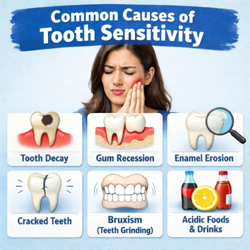 Common Causes of Tooth Sensitivity lead to exposed dentin or irritated nerves