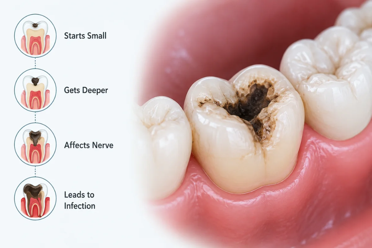 tooth decay process continues unless it is treated