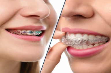 Side-by-side comparison of traditional braces and clear aligners for orthodontic treatment choices